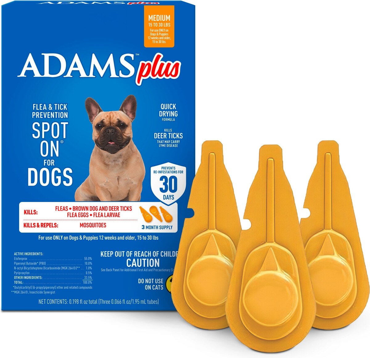 Adams Plus Flea & Tick Prevention Spot On for Medium Dogs 15-30lb 3 Mont Supply