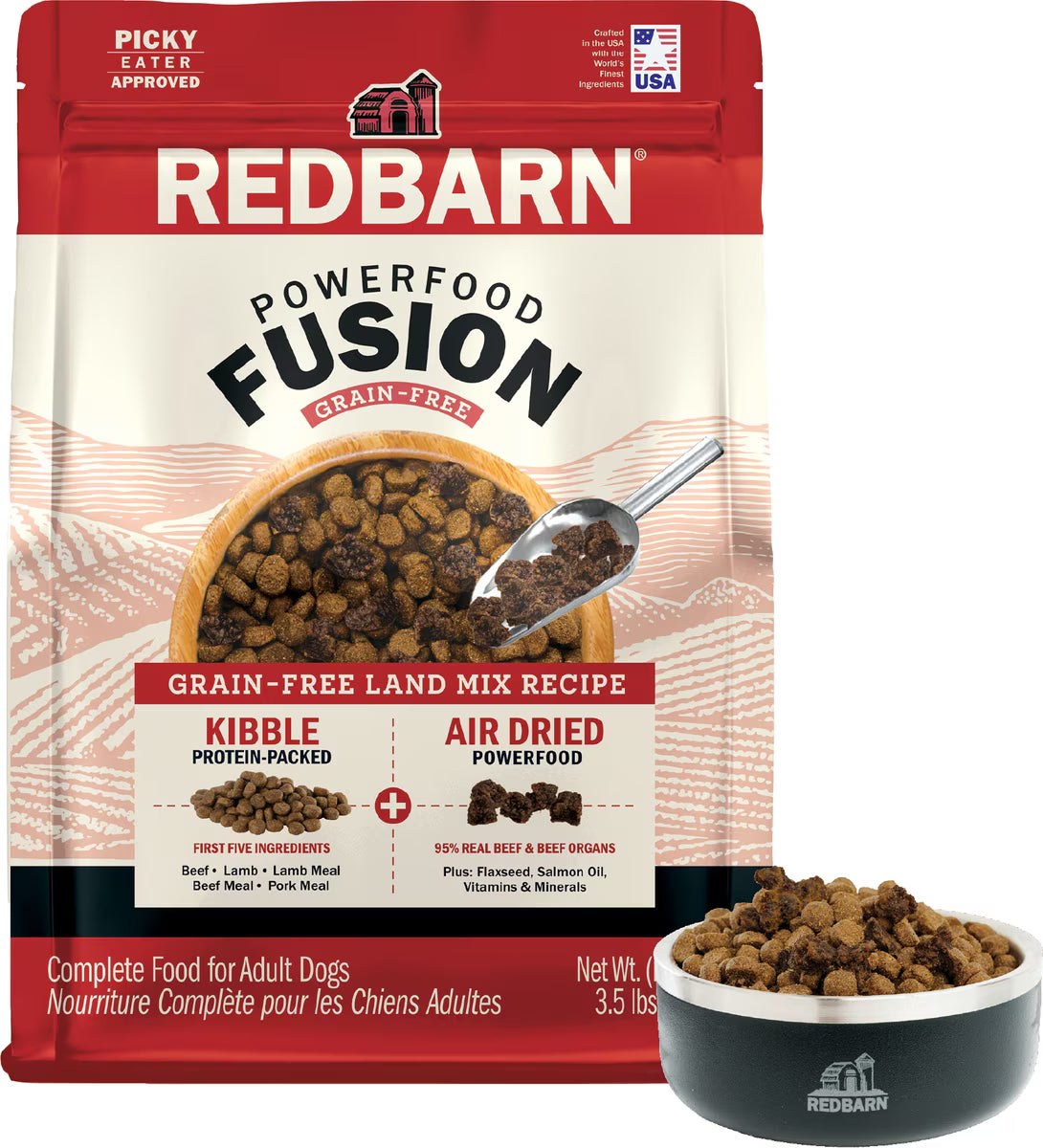 Redbarn Powerfood Fusion Air Dried Grain-Free Land Beef & Lamb Recipe Kibble Blend Dry Dog Food 3.5lb