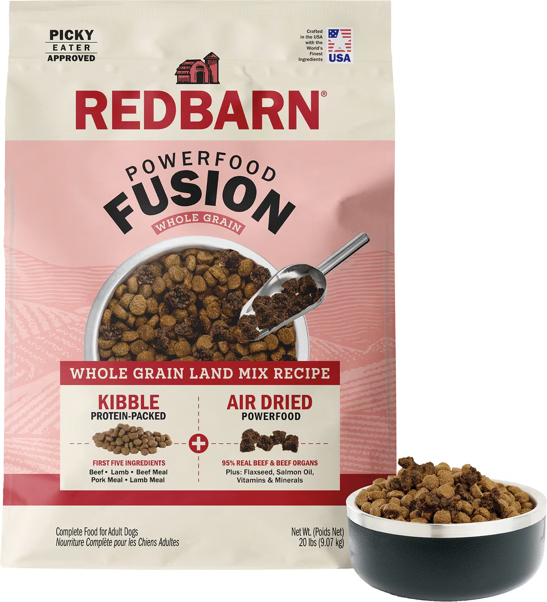 Redbarn Powerfood Fusion Air Dried Whole Grain Land Beef & Lamb Recipe Kibble Blend Dry Dog Food20lb