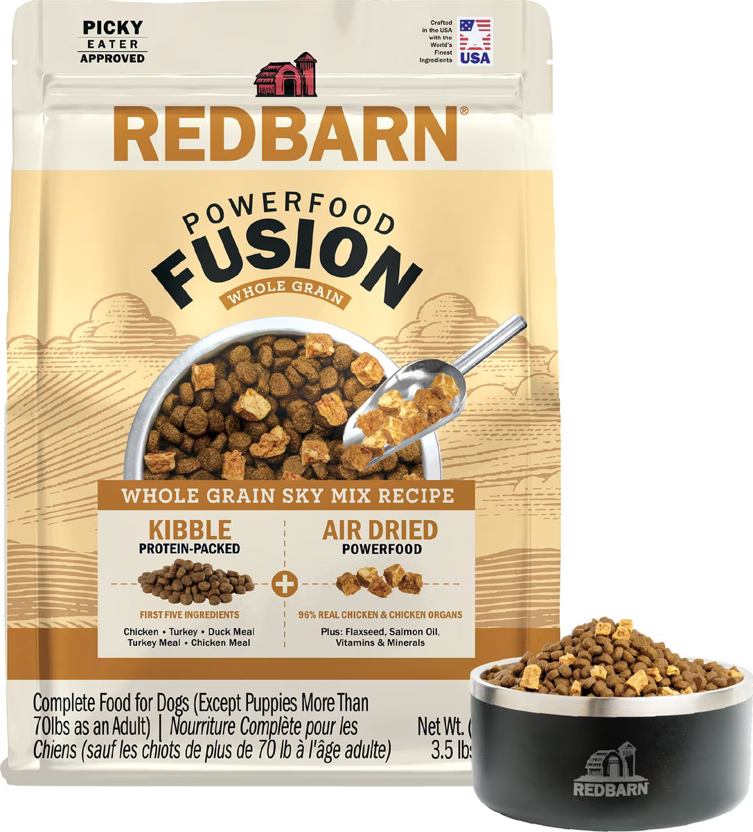 Redbarn Powerfood Fusion Air Dried Whole Grain Sky Chicken & Turkey Recipe Kibble Blend Dry Dog Food 3.5lb