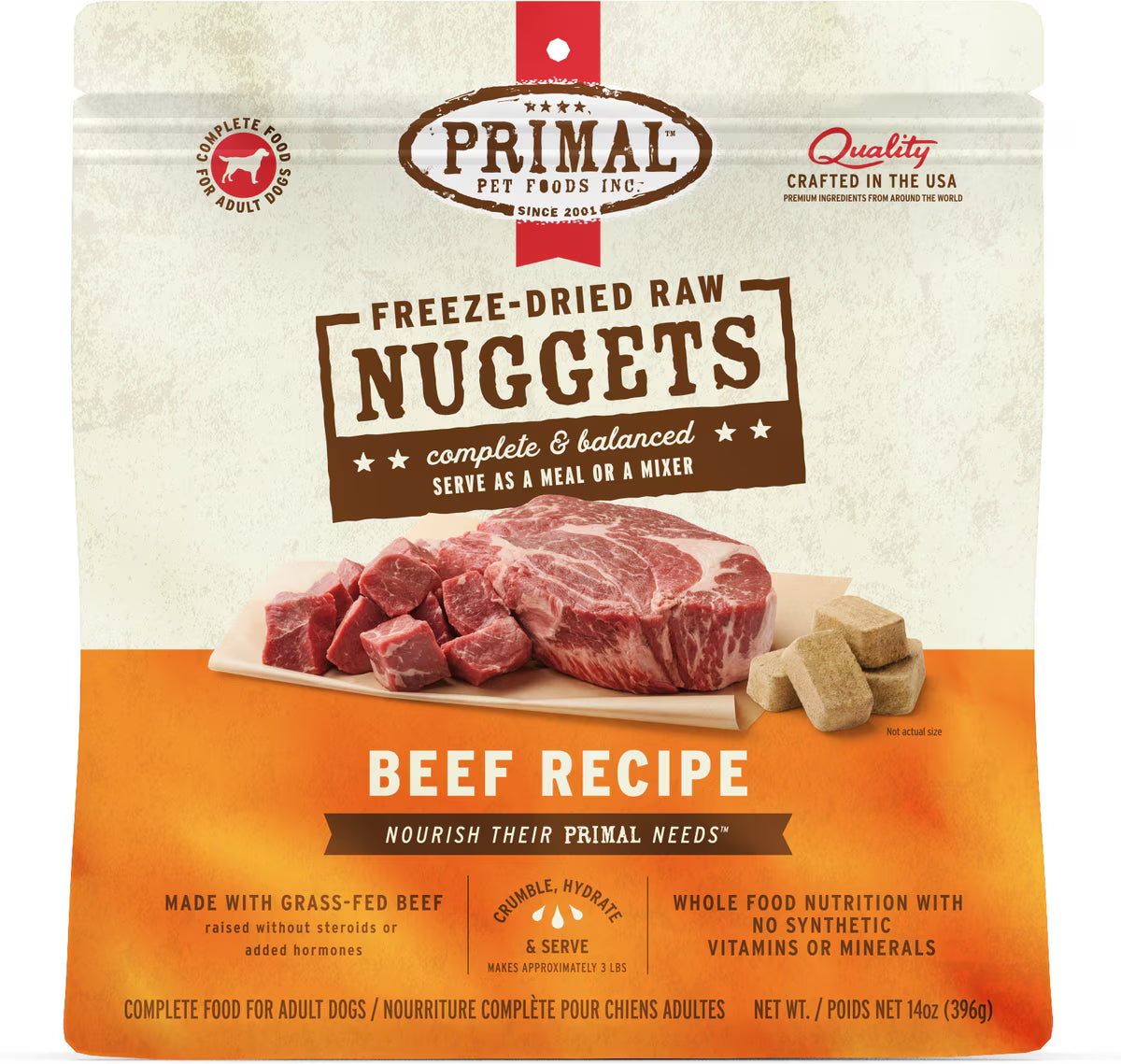 Primal Beef Formula Nuggets Grain-Free Raw Freeze-Dried Dog Food 14oz
