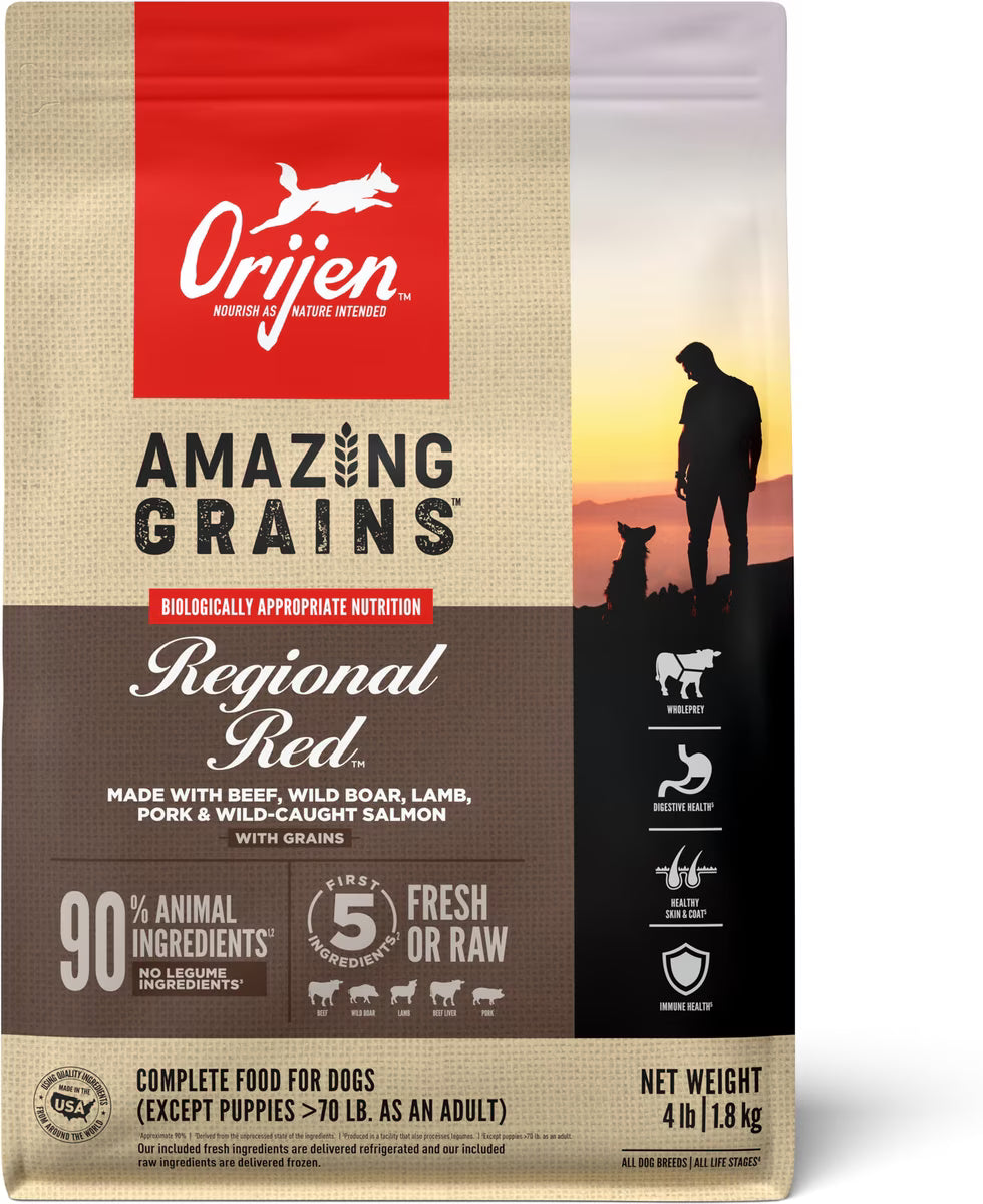 ORIJEN Amazing Grains Regional Red High-Protein Dry Dog Food 4 lb
