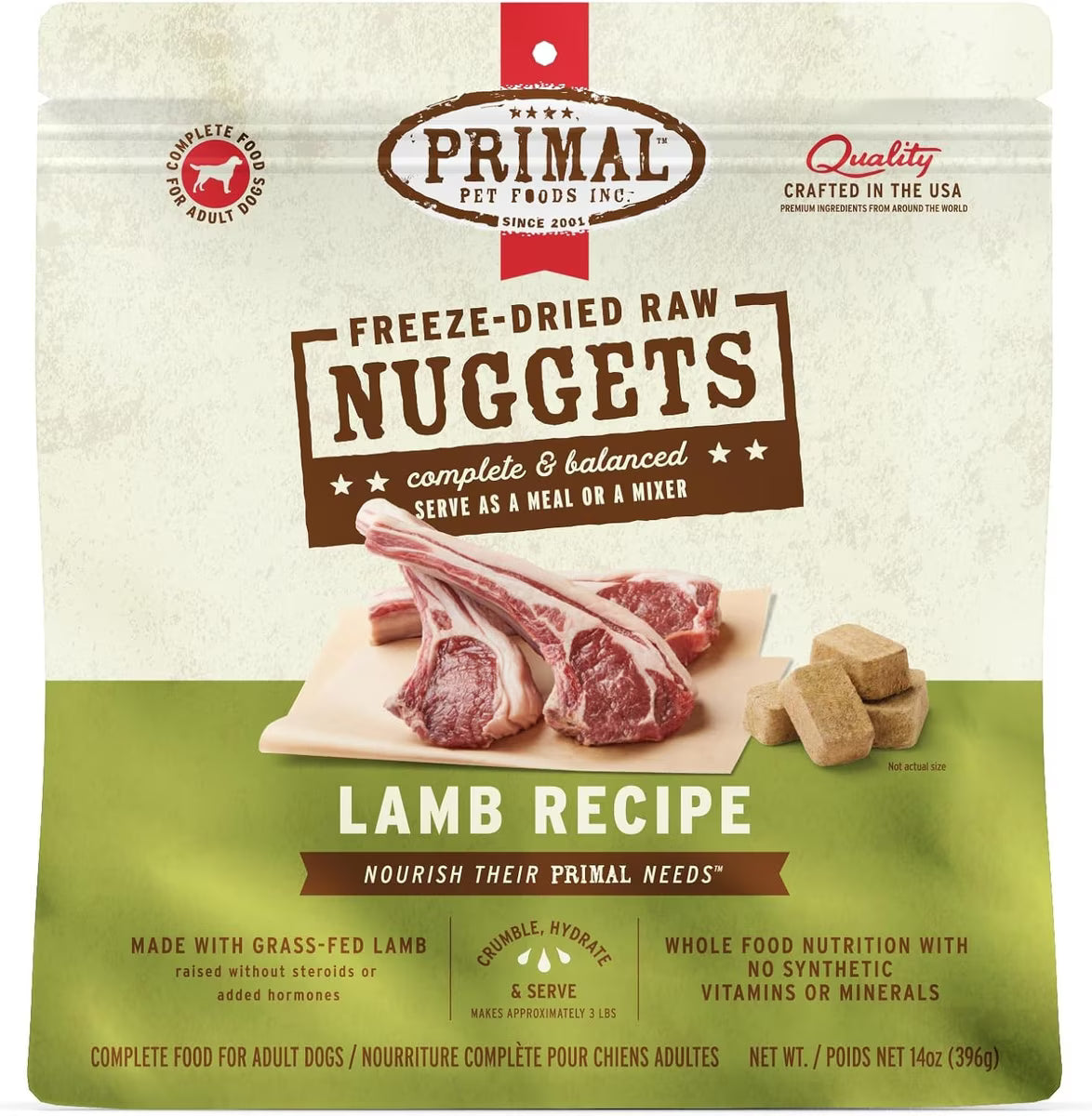 Primal Lamb Nuggets Freeze-Dried Grain-Free Dog Food 14oz