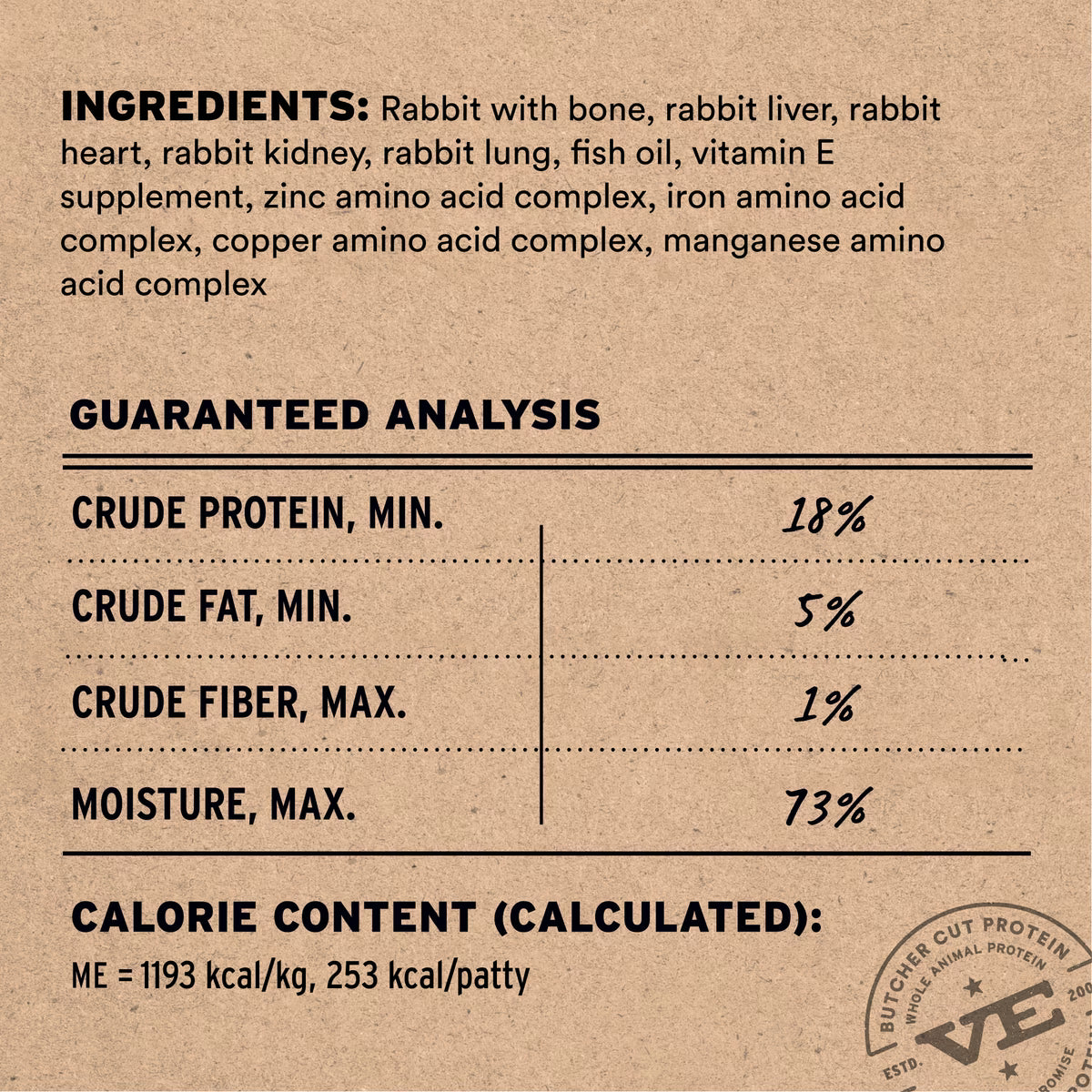 Vital Essentials Frozen Raw Patties Grain-Free Rabbit 4.7lb