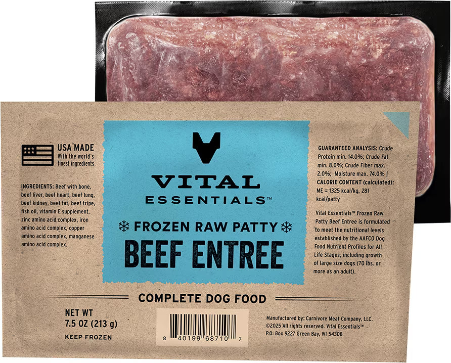 Vital Essentials Frozen Raw Patty Grain-Free Beef Entree Dog Food, 4.7-lb box