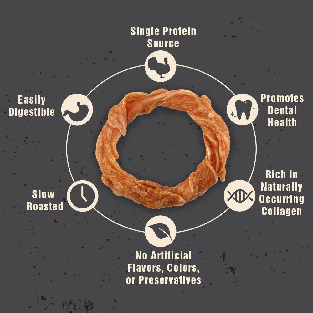 Canine Naturals Slow Roasted Turkey Tendon Rings Dog Chew Treats 4ct