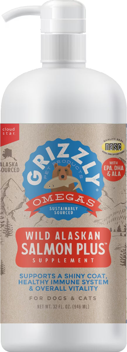 Grizzly Salmon Oil Plus Omega 3-6-9 Food Supplement for Dogs & Cats 8oz