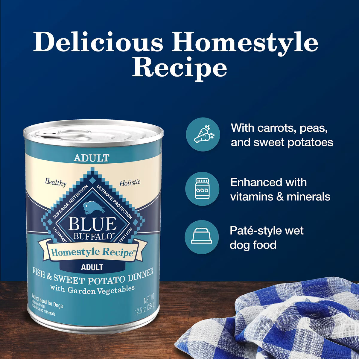Blue Buffalo Homestyle Recipe Fish & Sweet Potato Dinner with Garden Vegetables Canned Dog Food 12.5oz