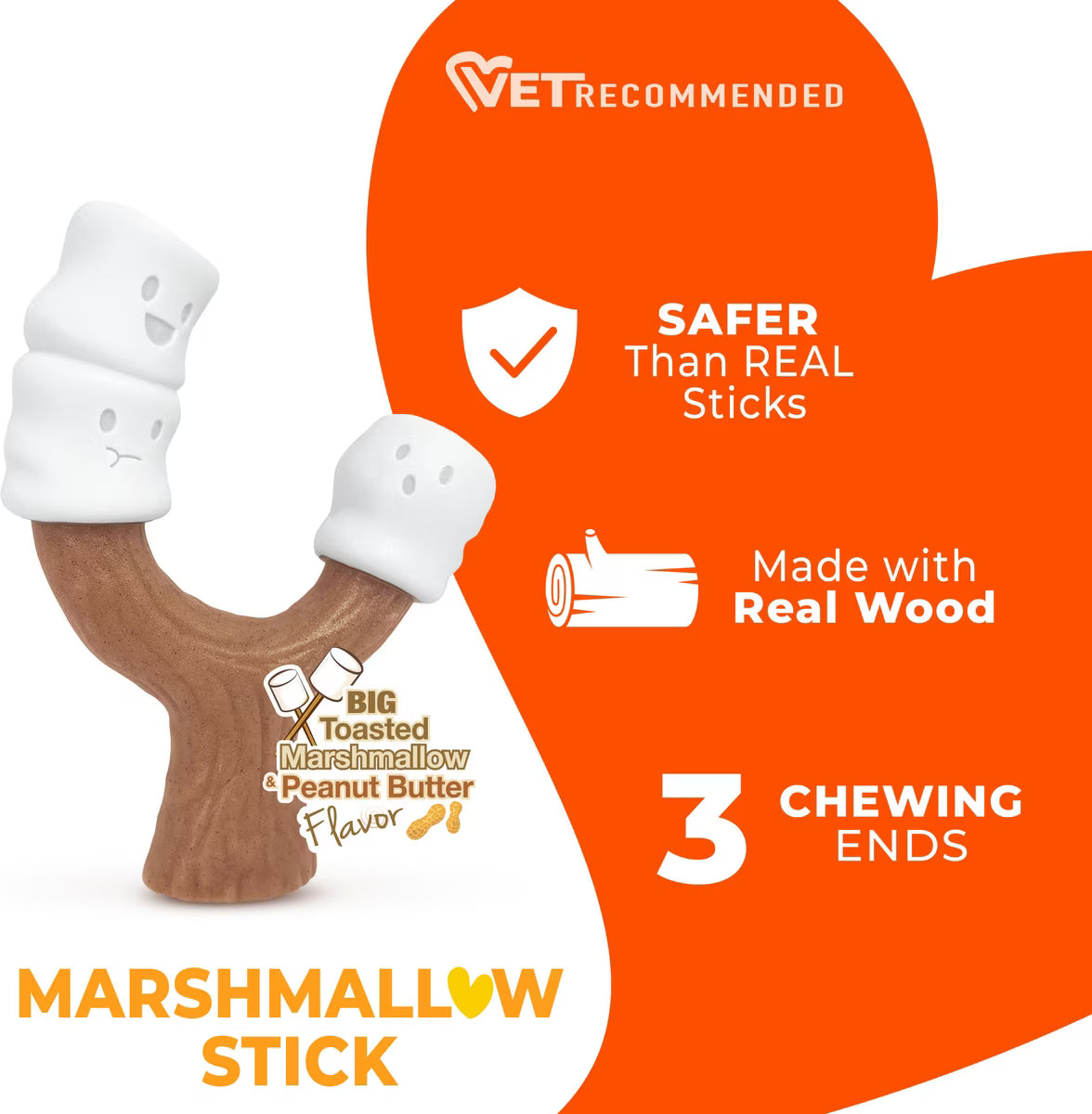 Nylabone Strong Toasted Marshmallow Stick Dog Chew Peanut Butter Flavored Large
