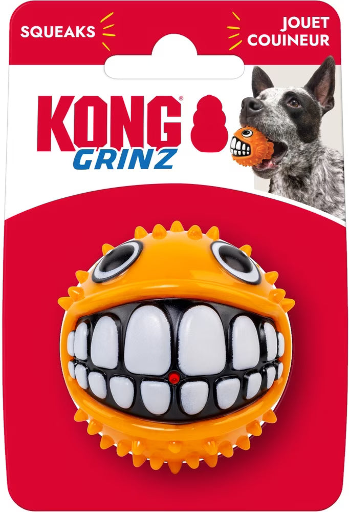 Kong Grinz Puffer Fish Squeaky Ball Dog Toy Small