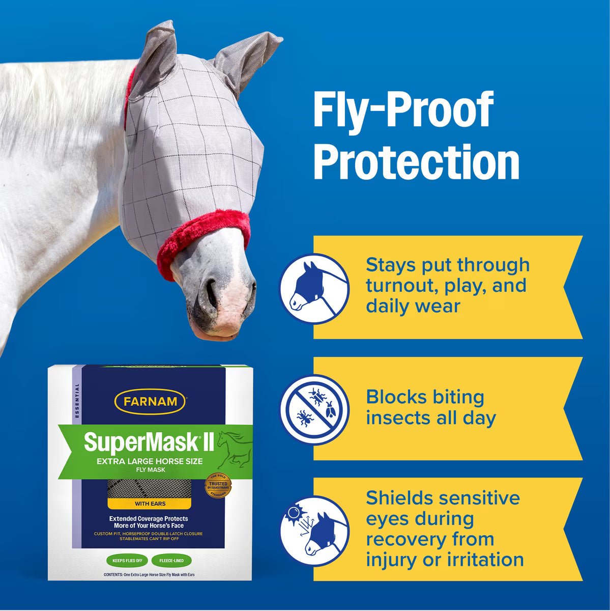 FARNAM FLY MASK XLRG W/EARS