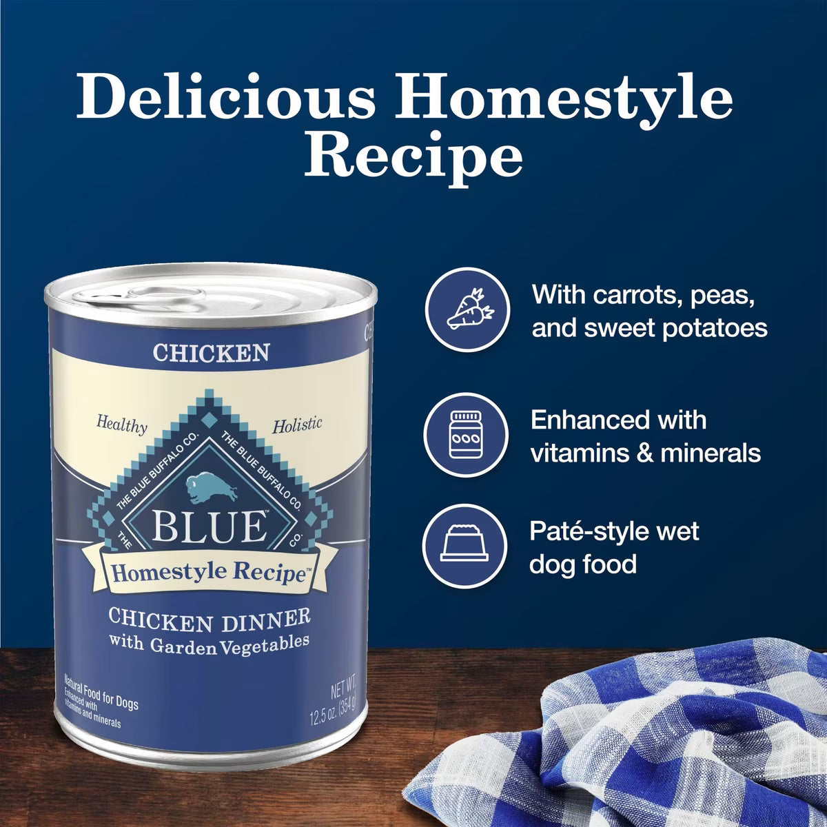 Blue Buffalo Homestyle Recipe Chicken Dinner with Garden Vegetables & Brown Rice Canned Dog Food 12.5oz