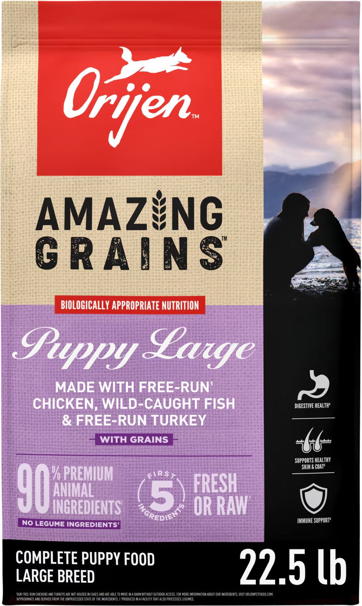 ORIJEN Amazing Grains High-Protein Puppy Large Breed Dry Dog Food 22.5lb