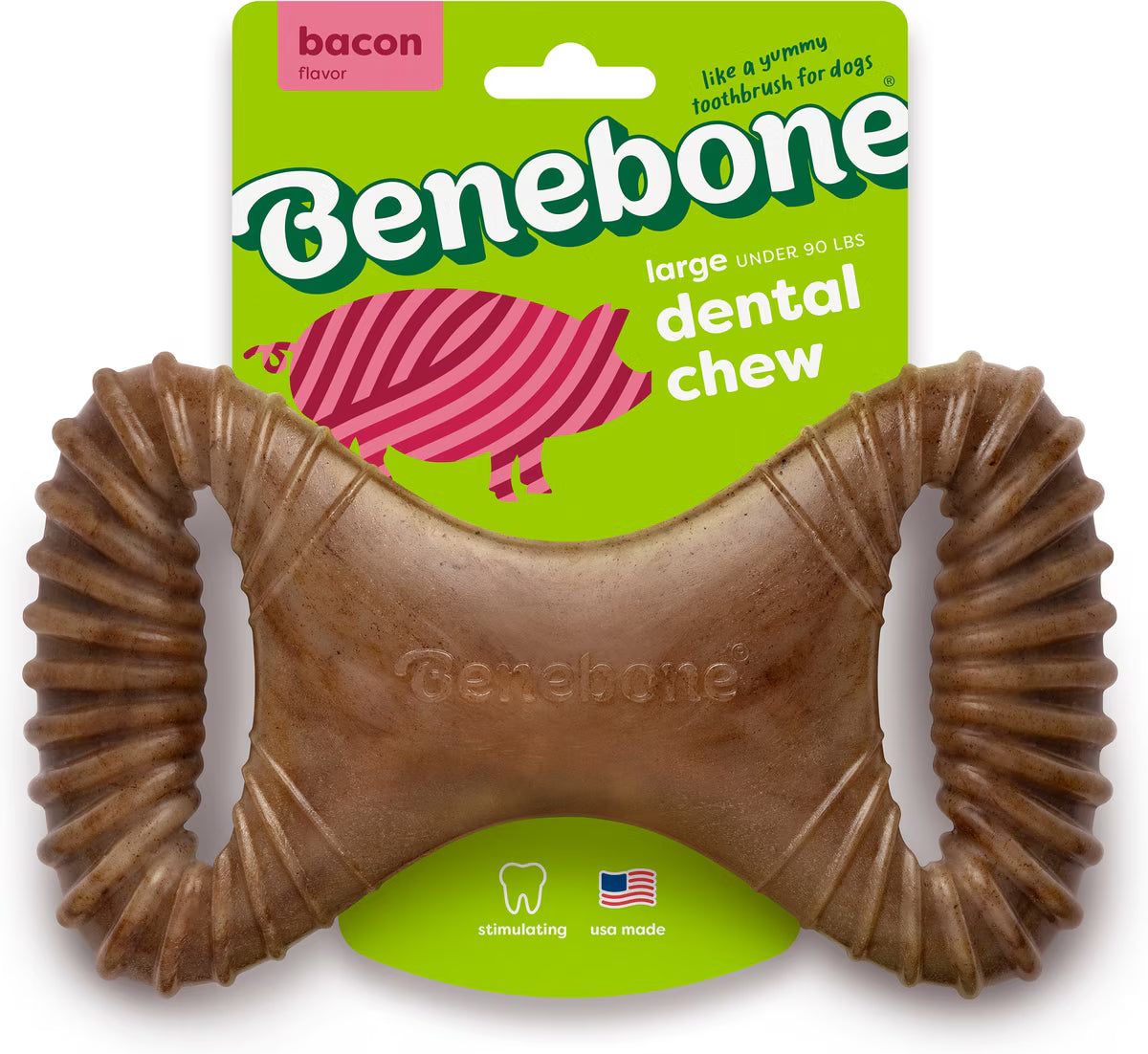 Benebone Dental Bacon Flavored Durable Dog Chew Toy Large