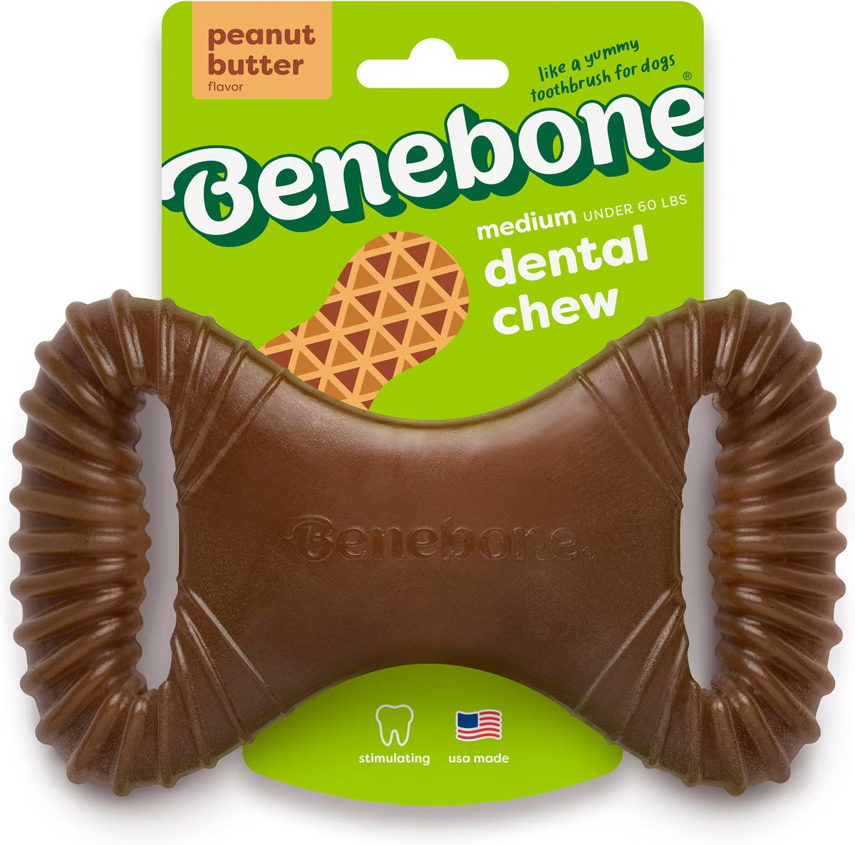 Benebone Dental Peanut Butter Flavored Durable Dog Chew Toy Medium