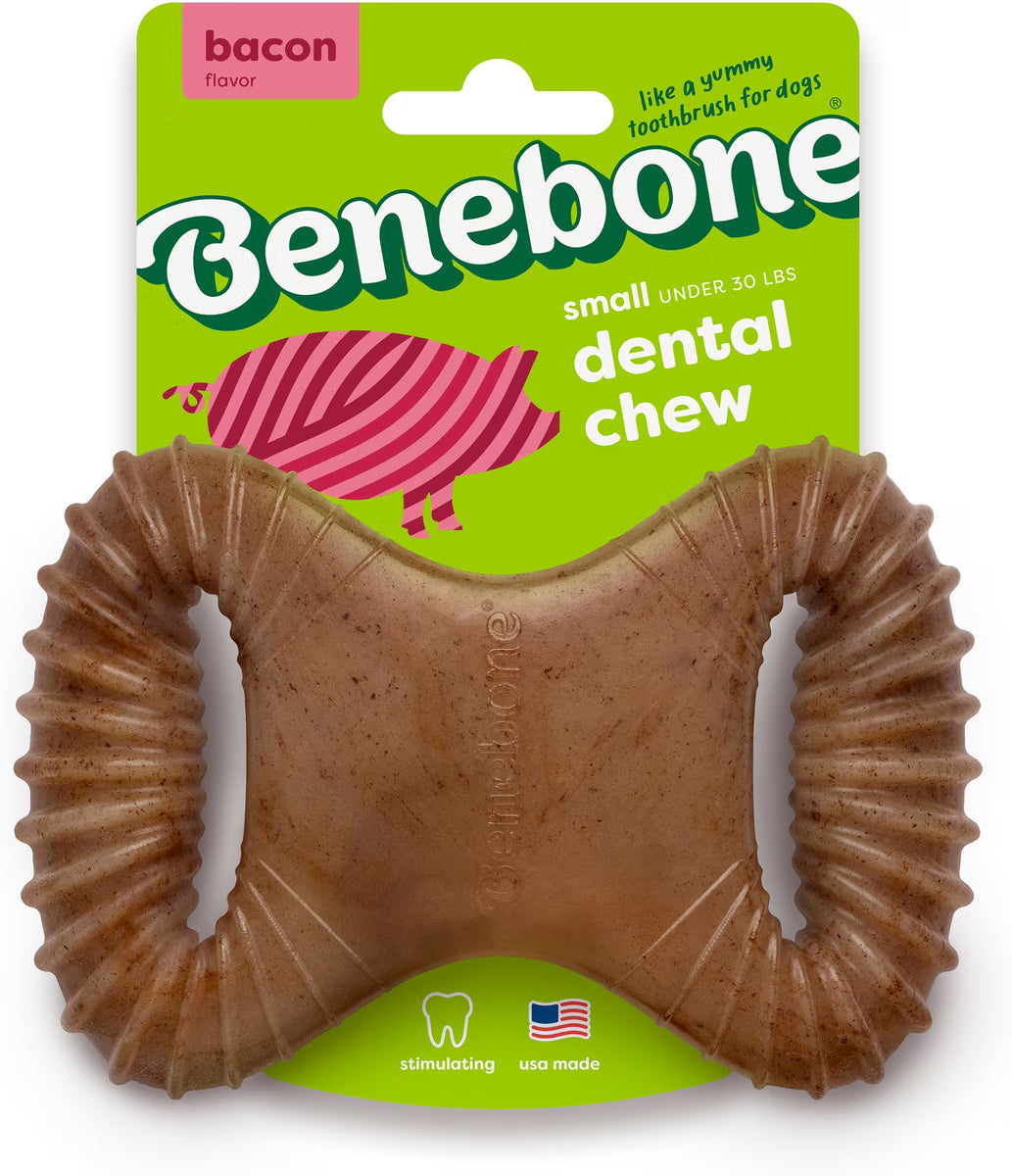 Benebone Dental Bacon Flavored Durable Dog Chew Toy Small