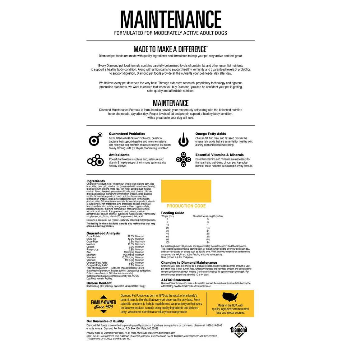 Diamond Maintenance Dog Food, Pallet half Pallet Deal (26 40lb bags) (WEB ONLY PRICE)