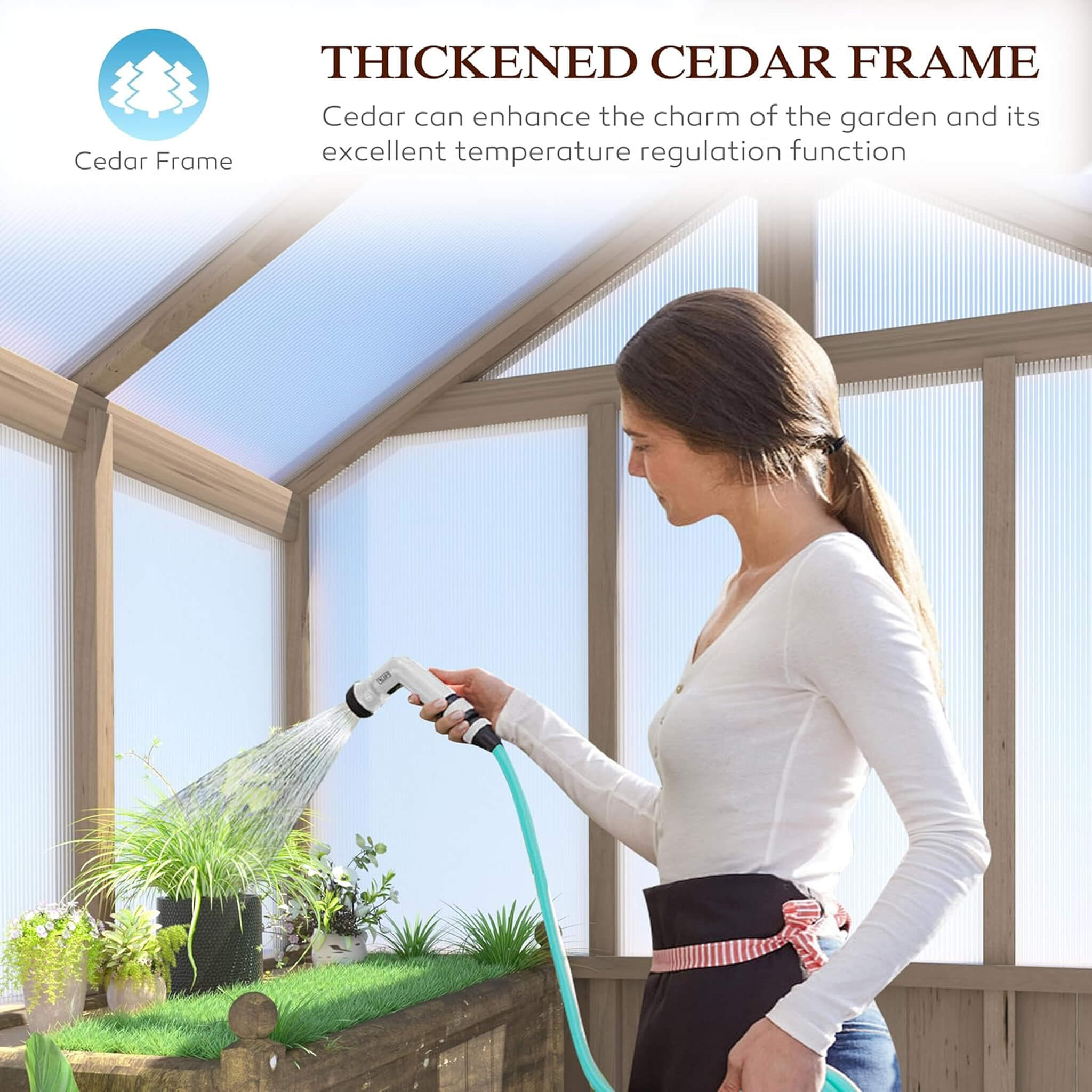 [08X16FT] Large Heavy-Duty Outdoor Wooden Greenhouse With 6MM Polycarbonate Panels And Vent Roof (SAK18467)