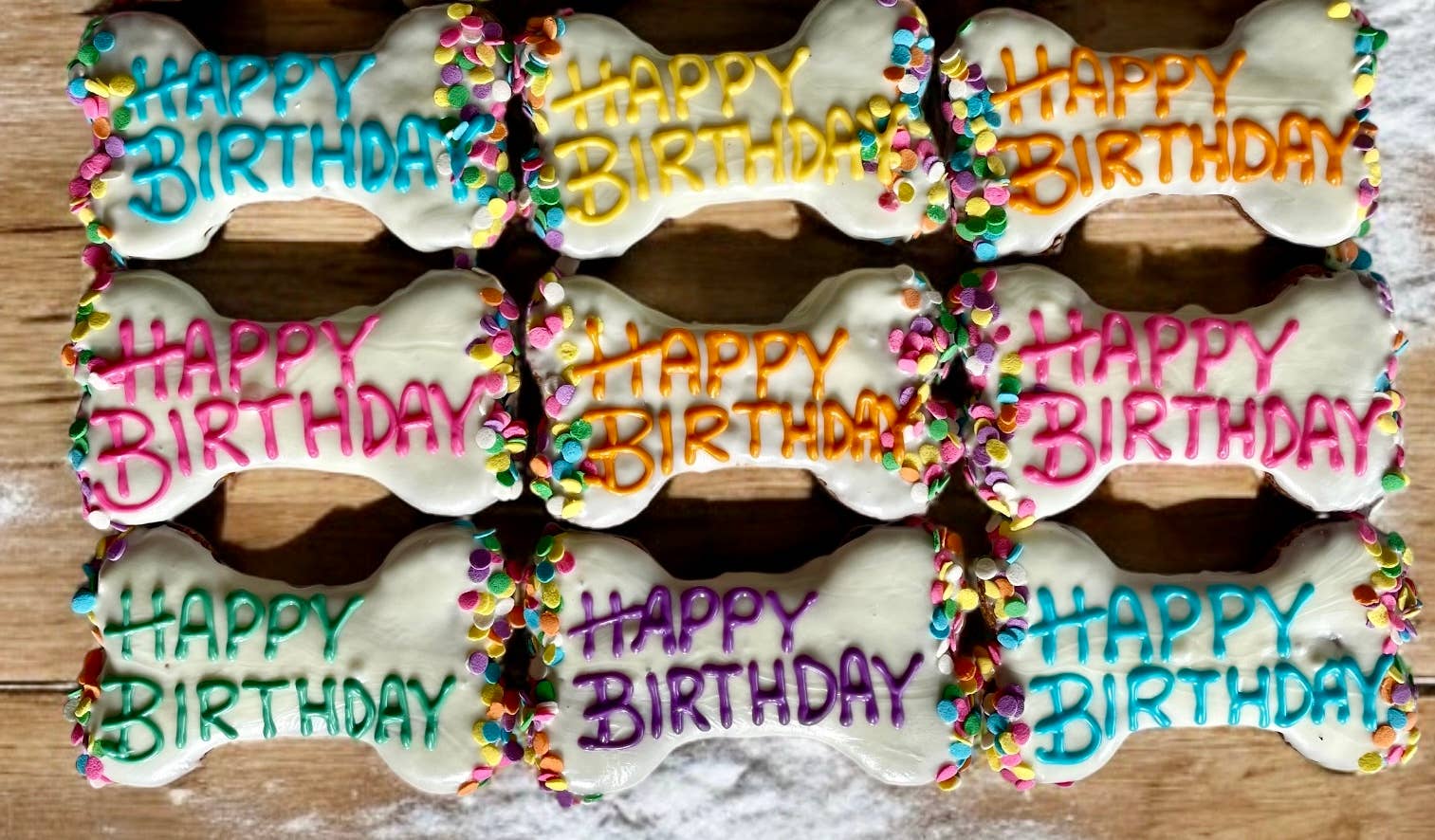 6 inch Yogurt Confetti Happy Birthday bone dog treats