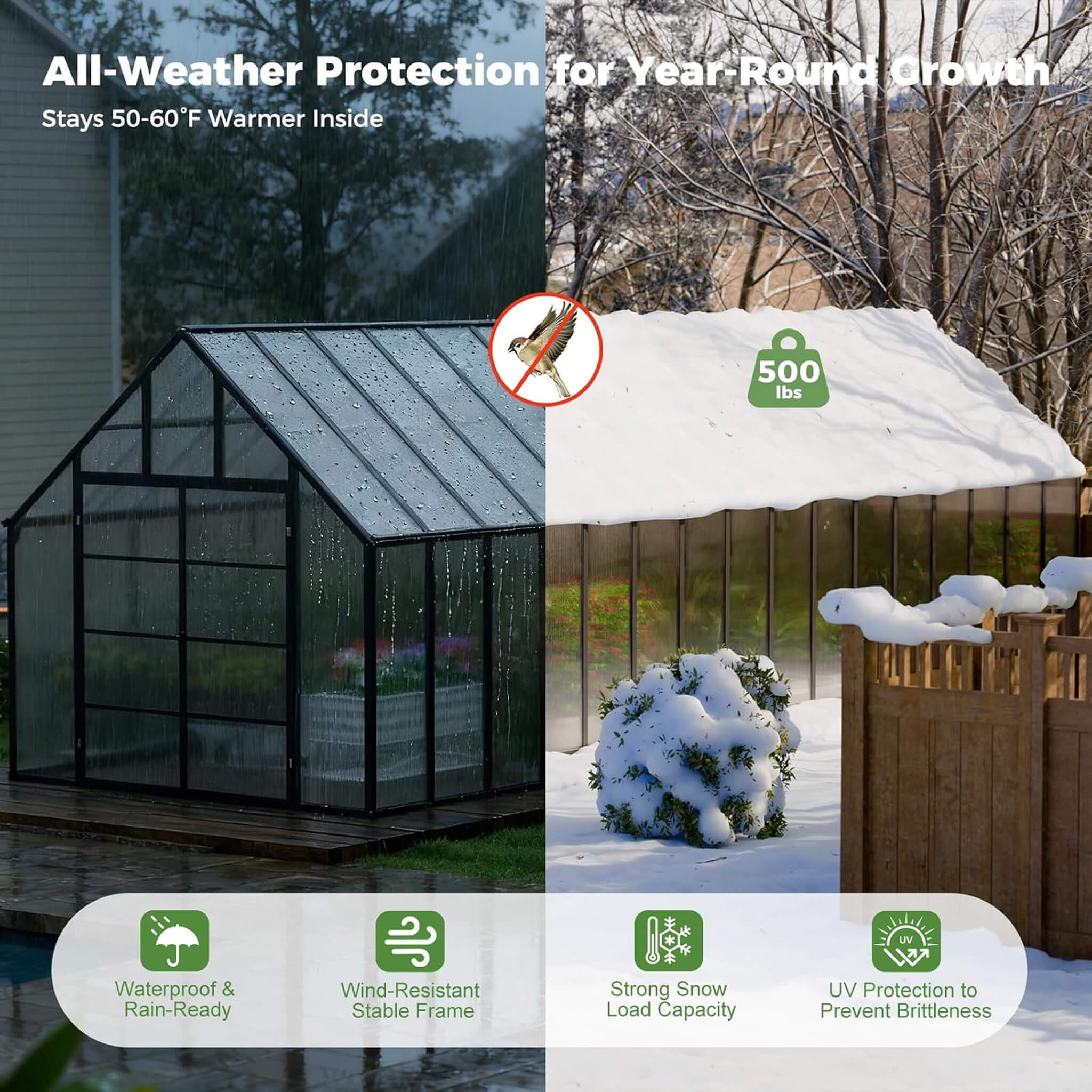 [10X32FT] Heavy-Duty Outdoor Aluminum Polycarbonate Greenhouse With Roof Vents And Swing Doors, 4MM (SAK10483)