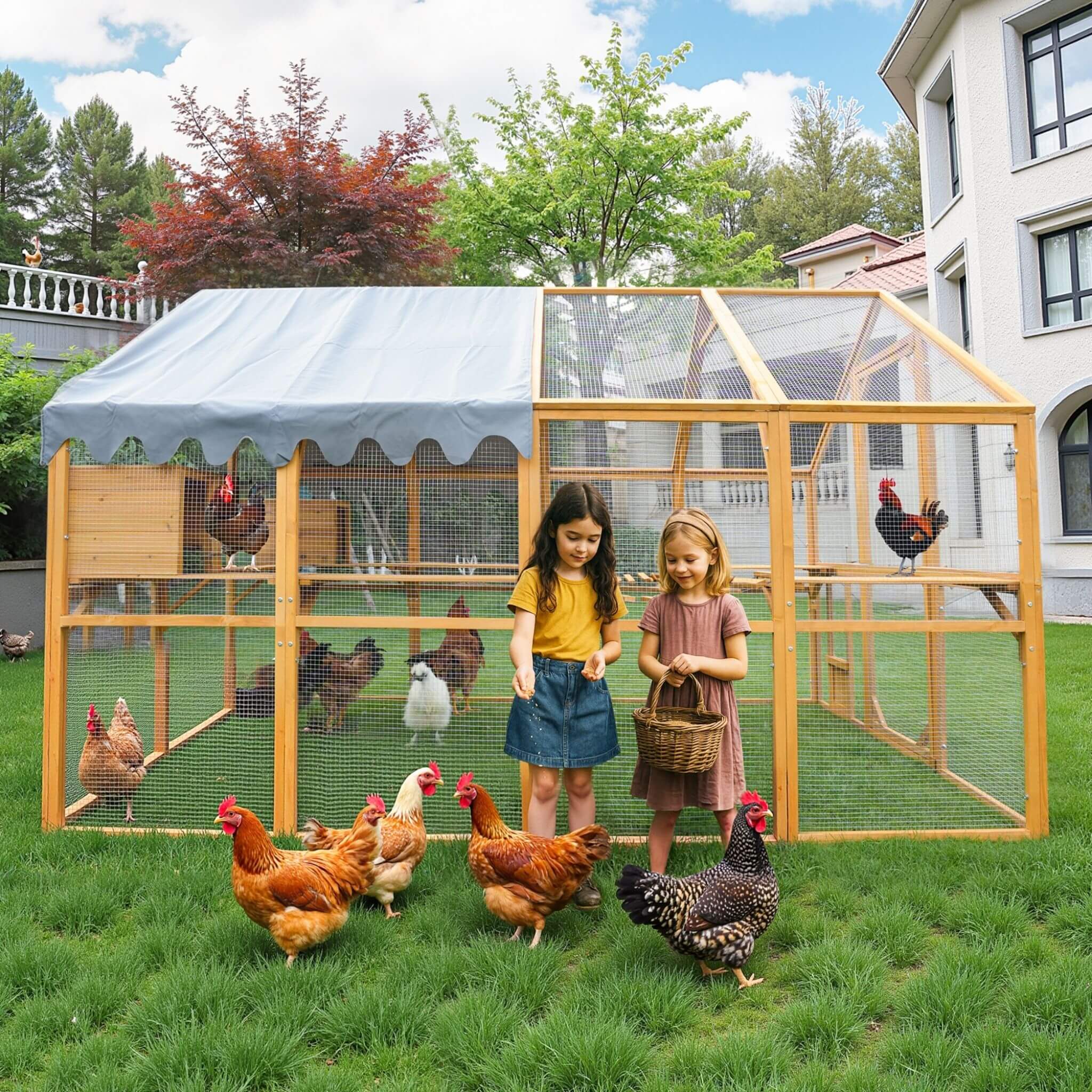 110-Inch Large Outdoor Kitten Playpen Chicken Coop With Waterproof Cover