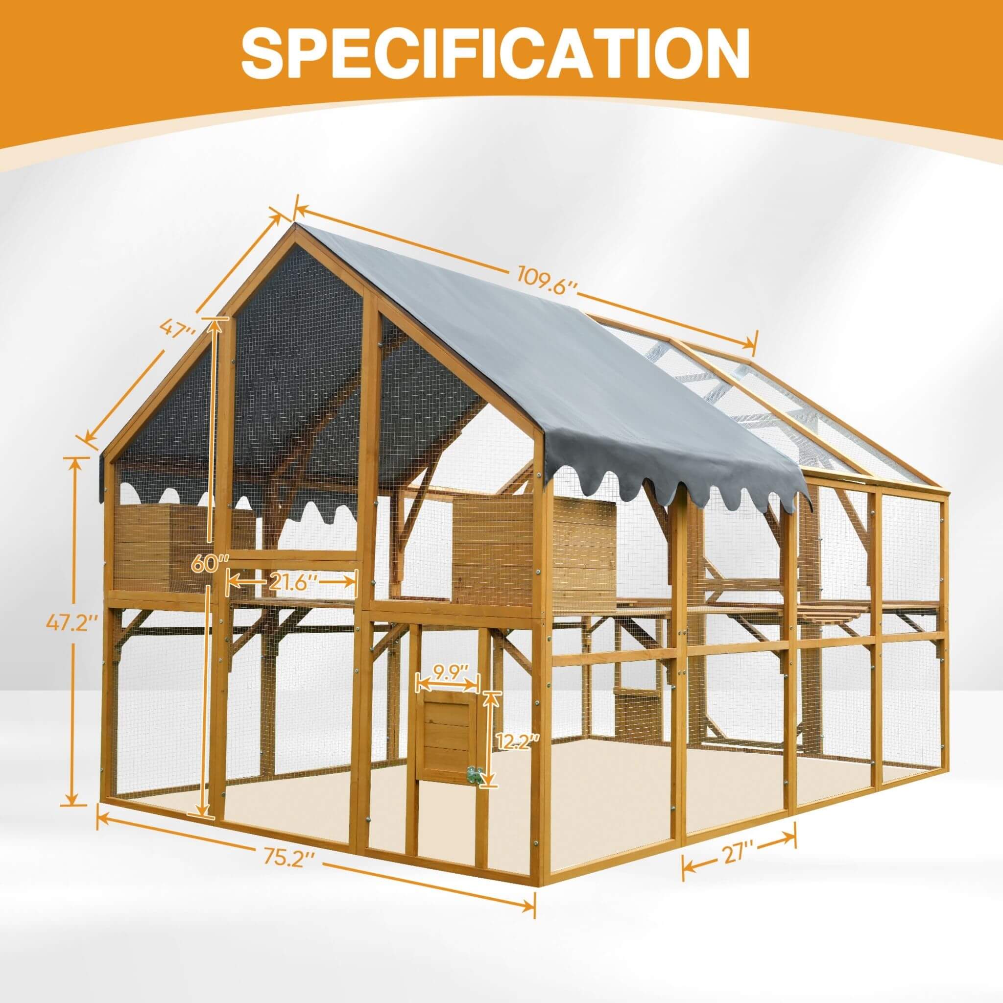 110-Inch Large Outdoor Kitten Playpen Chicken Coop With Waterproof Cover