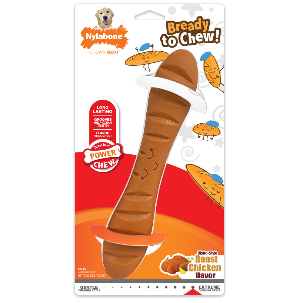 Nylabone Baguette Power Chew Toy for Dogs, Dog Toys for Aggressive Chewers, Roast Chicken Flavor, Large Dogs - Up to 50 lbs