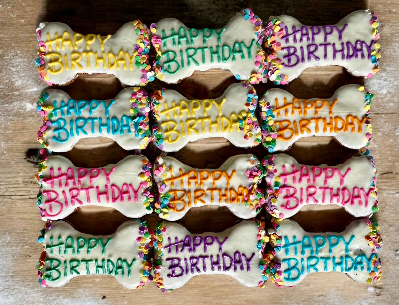 6 inch Yogurt Confetti Happy Birthday bone dog treats