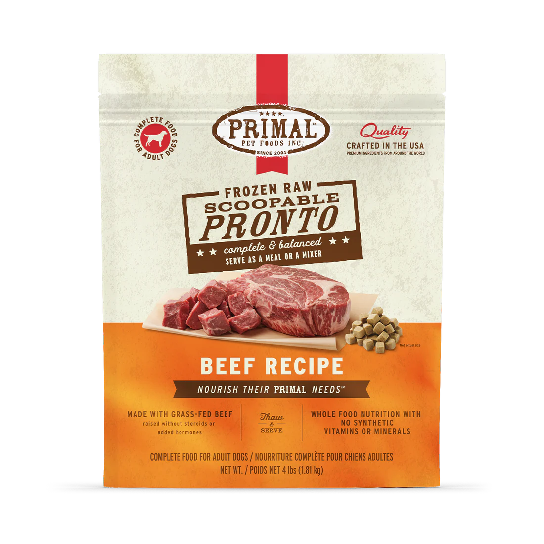 Primal Frozen Raw Scoopable Pronto Beef Recipe for Dogs 4lb