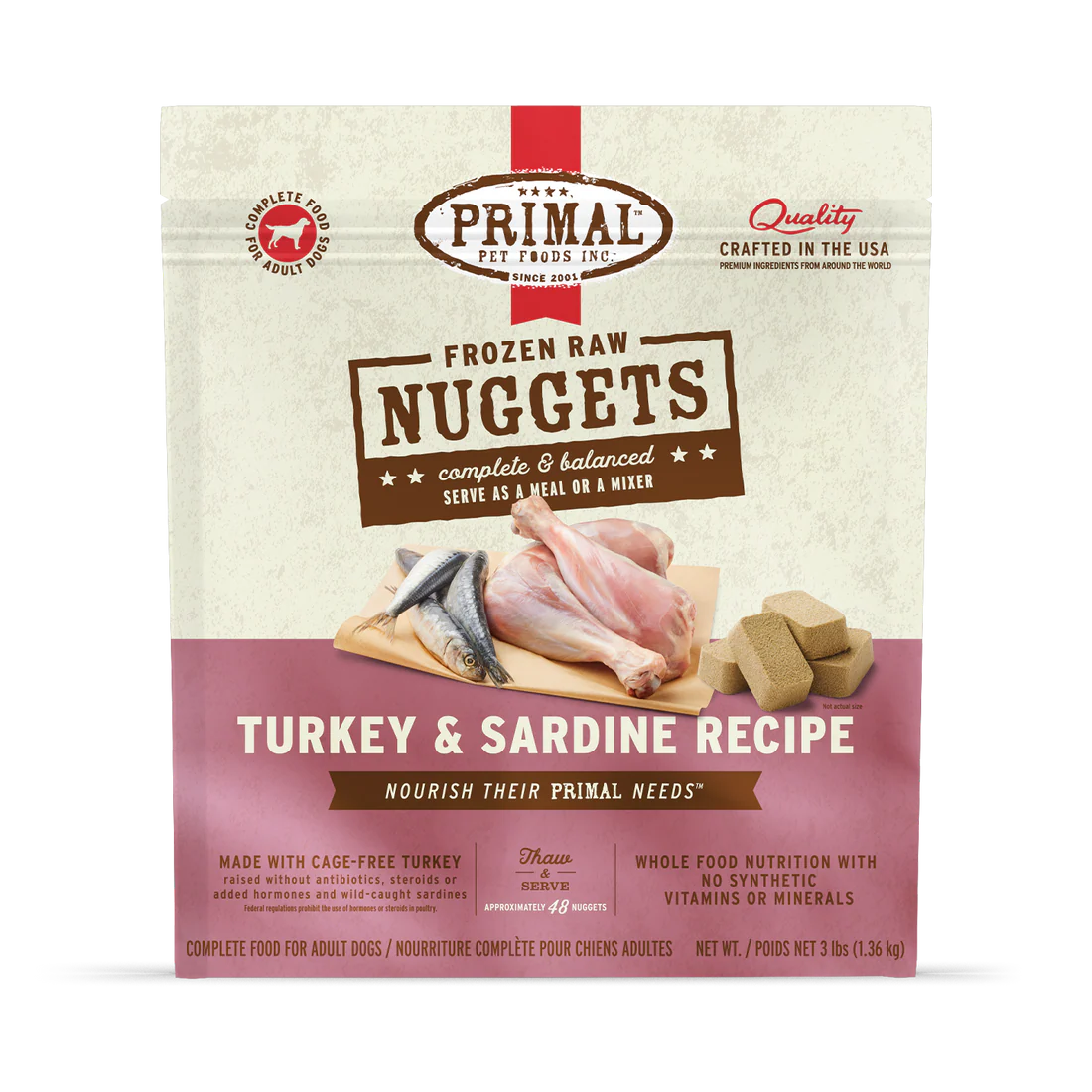 Primal Frozen Raw Turkey & Sardine Nuggets for Dogs 3lb