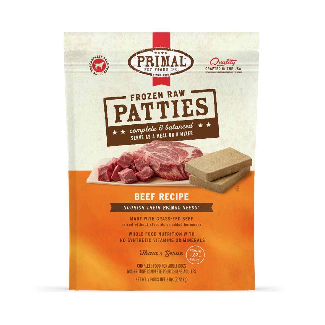 Primal Frozen Raw Beef Patties for Dogs 6lb