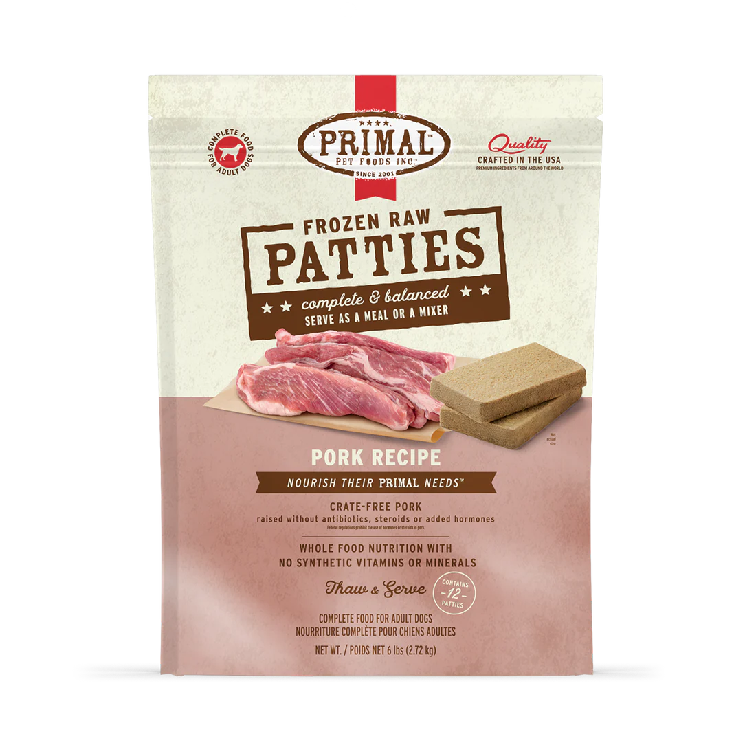 Primal Frozen Raw Pork Patties for Dogs 6lb