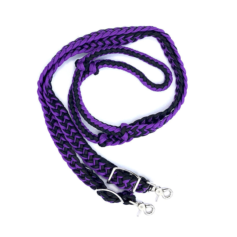 Braided Barrel / Roping Reins 8 Ft, 2 Nickel Plated Scissor Snaps, 2 Tone Colors