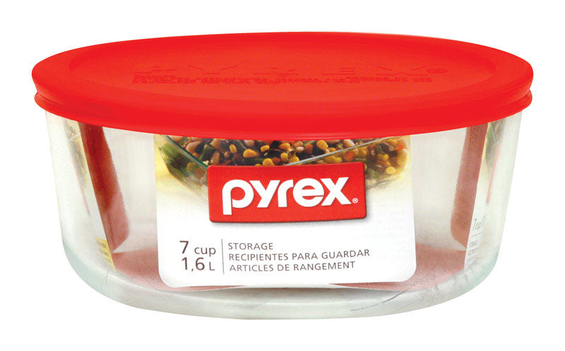 PYREX ROUND W/LID RED 7 Cup