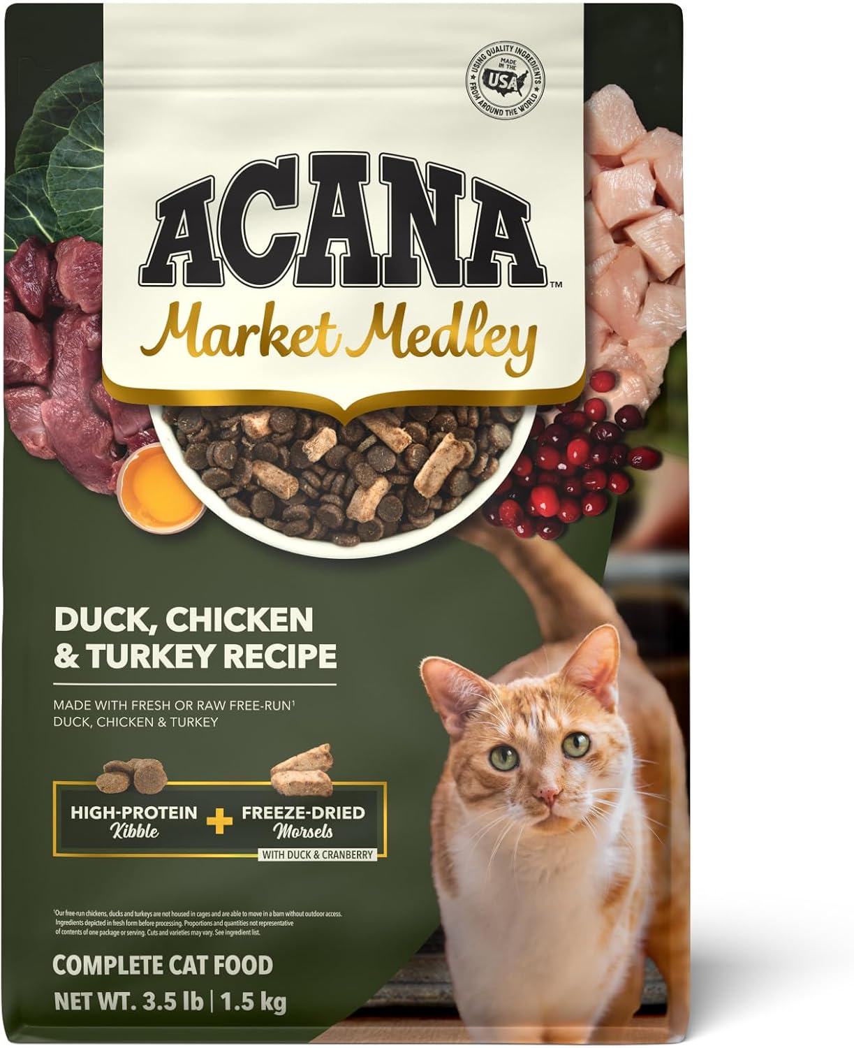 ACANA Market Medley Adult Cat Food, Duck, Chicken & Turkey Recipe with Freeze-Dried Morsels Made with Duck & Cranberry, 3.5