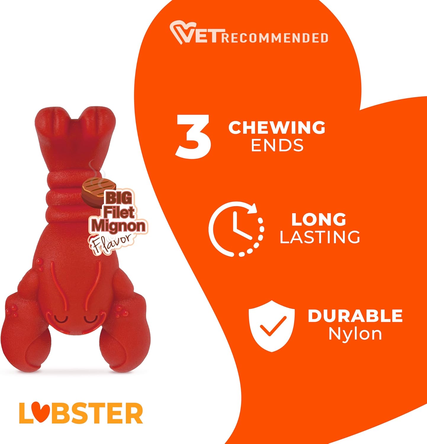 Nylabone Lobster Power Chew Toy for Dogs, Dog Toys for Aggressive Chewers, Filet Mignon Flavor, Small Dogs - Up to 25 Ibs.