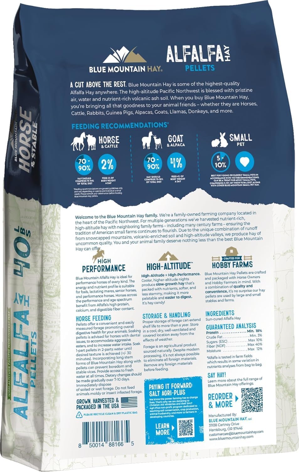 Blue Mountain Hay High Altitude Alfalfa Hay Pellets 40LB