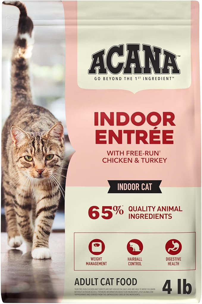 ACANA Dry Cat Food for Indoor Cats Indoor Entrée Chicken Turkey Whole Herring and Rabbit 4lb Bag