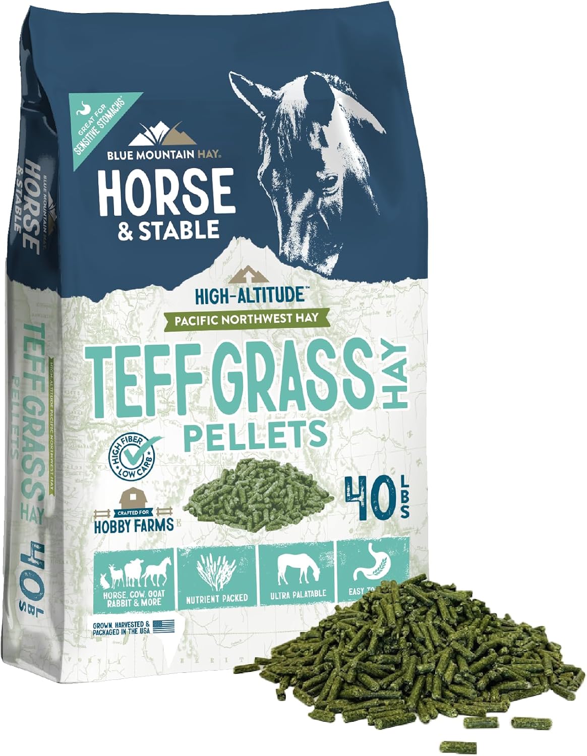 Blue Mountain Hay High Altitude Teff Grass Hay Pellets 40lb