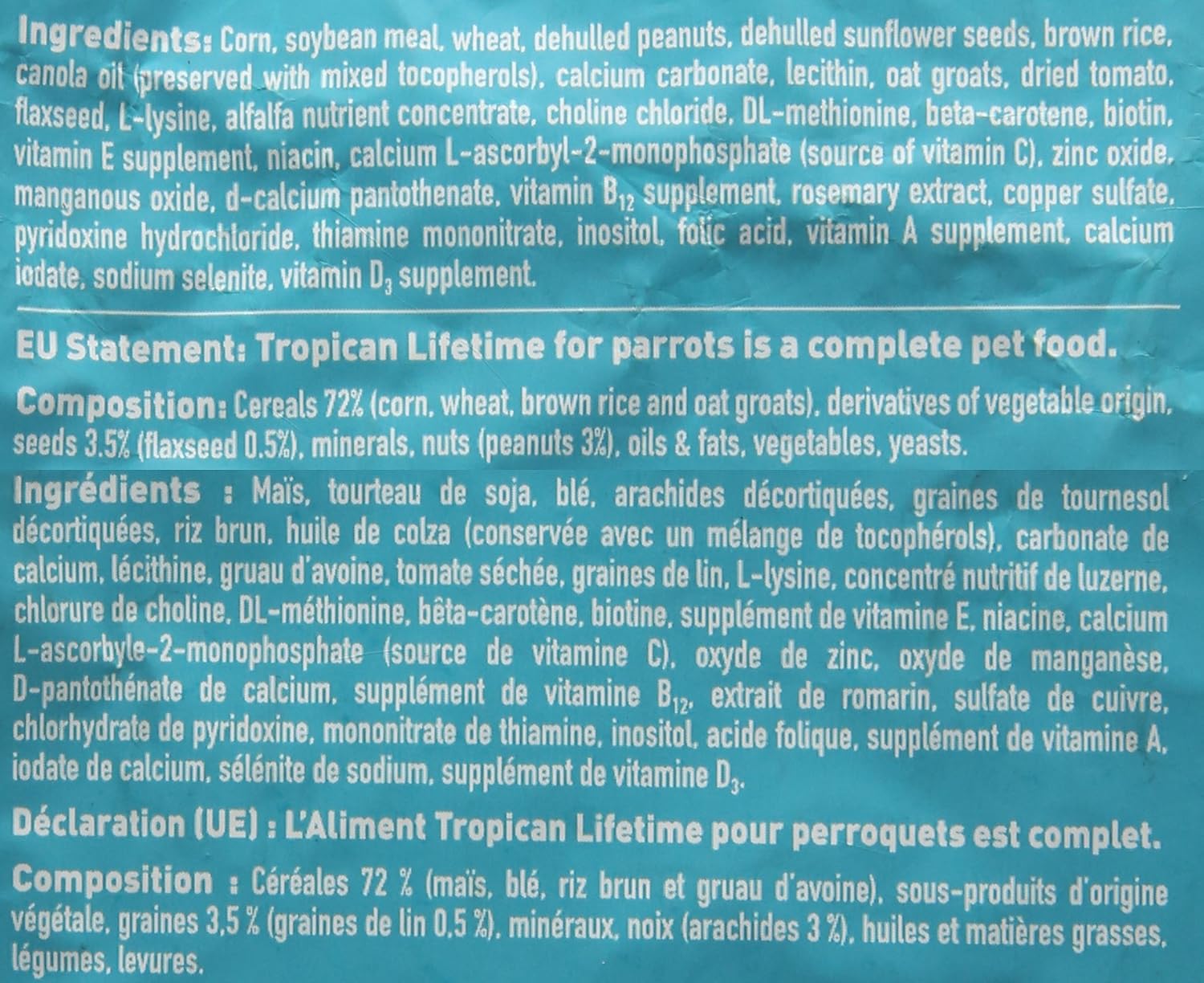 Hari Tropican Lifetime Formula Parrot Food 4 lb.