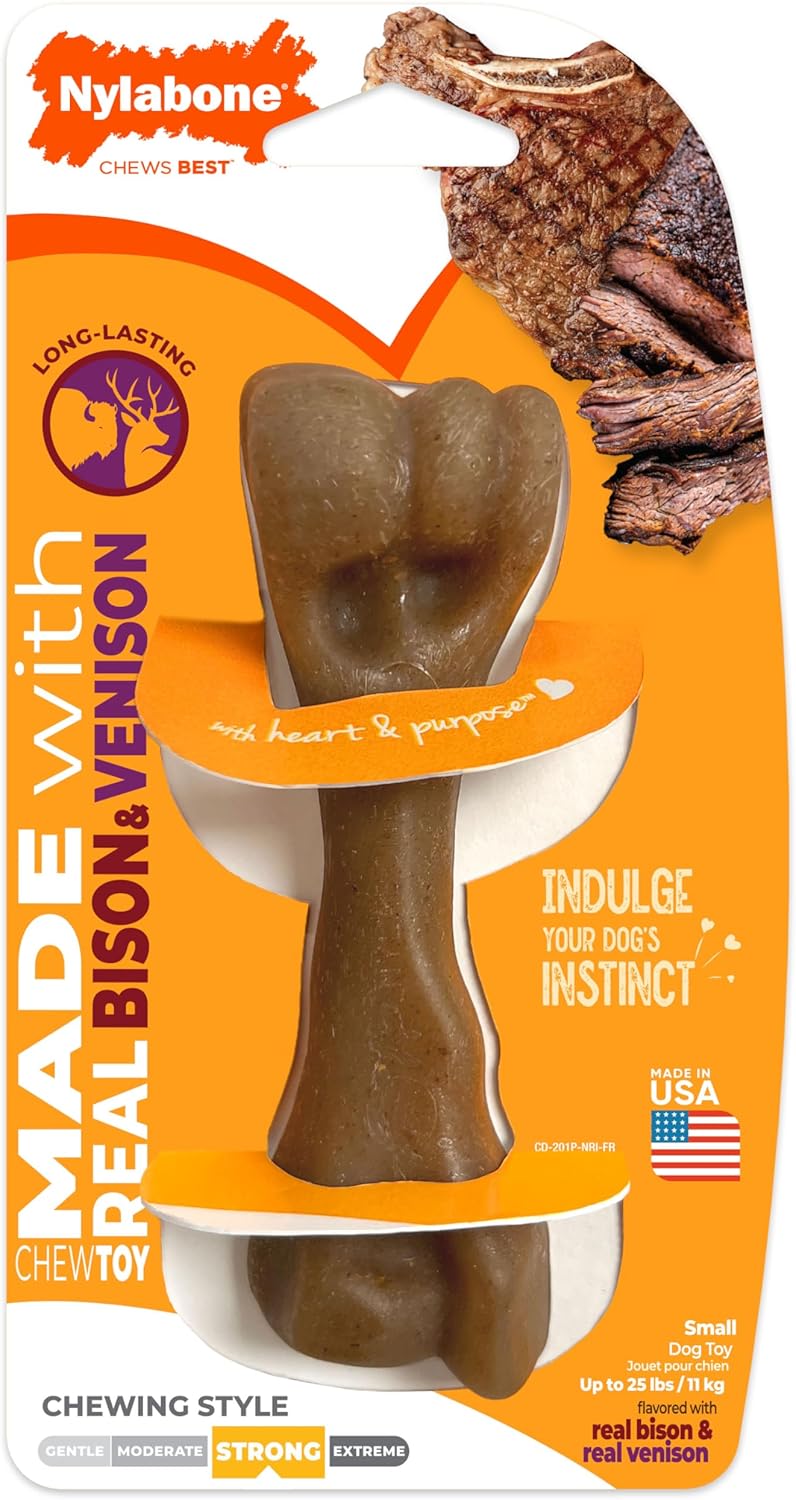 Nylabone Strong Chew Femur Bone Dog Toy Made with Real Bison & Venison, Durable Chew Toys for Aggressive Chewers small