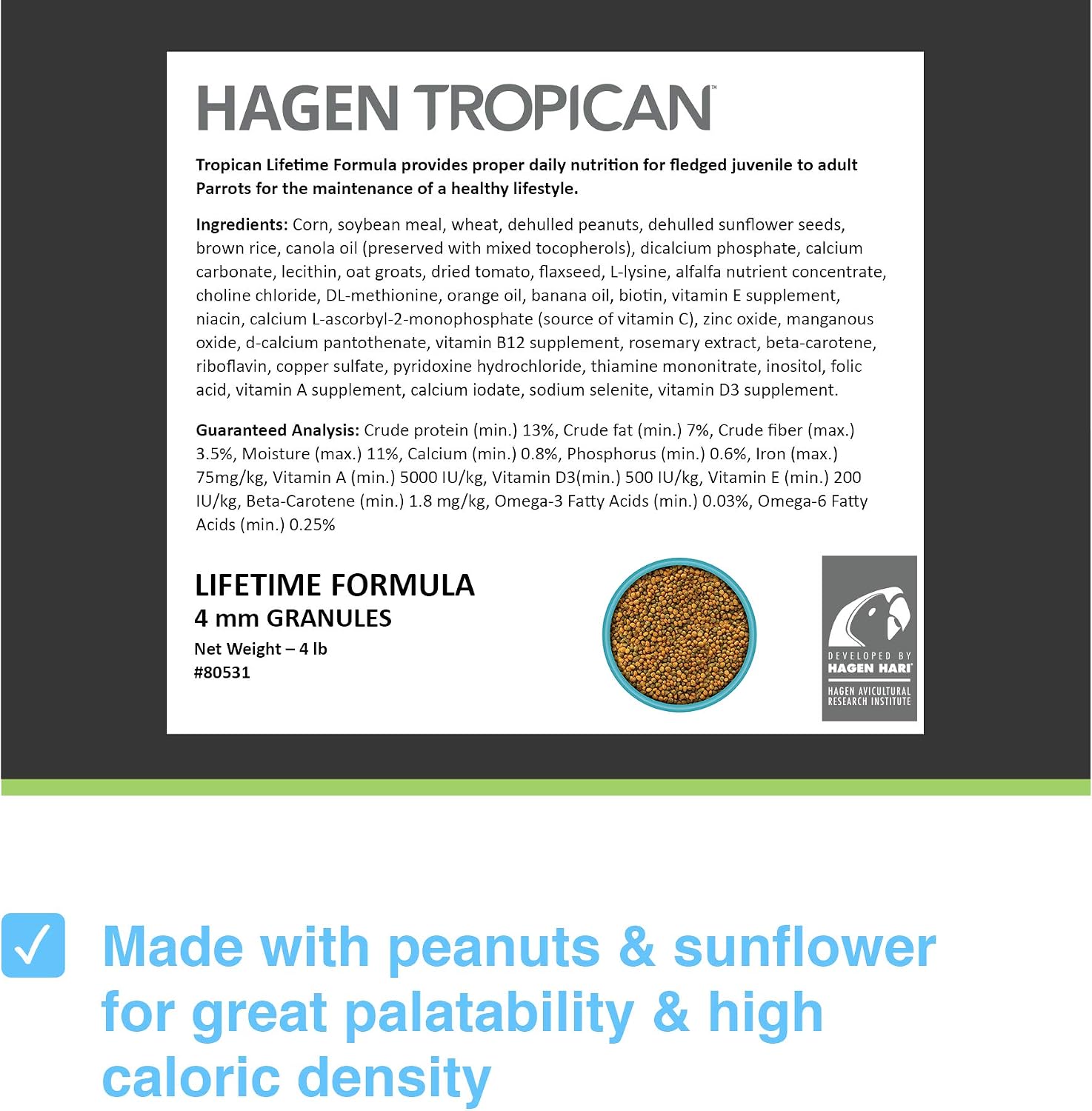 Hari Tropican Lifetime Formula Parrot Food 4 lb.