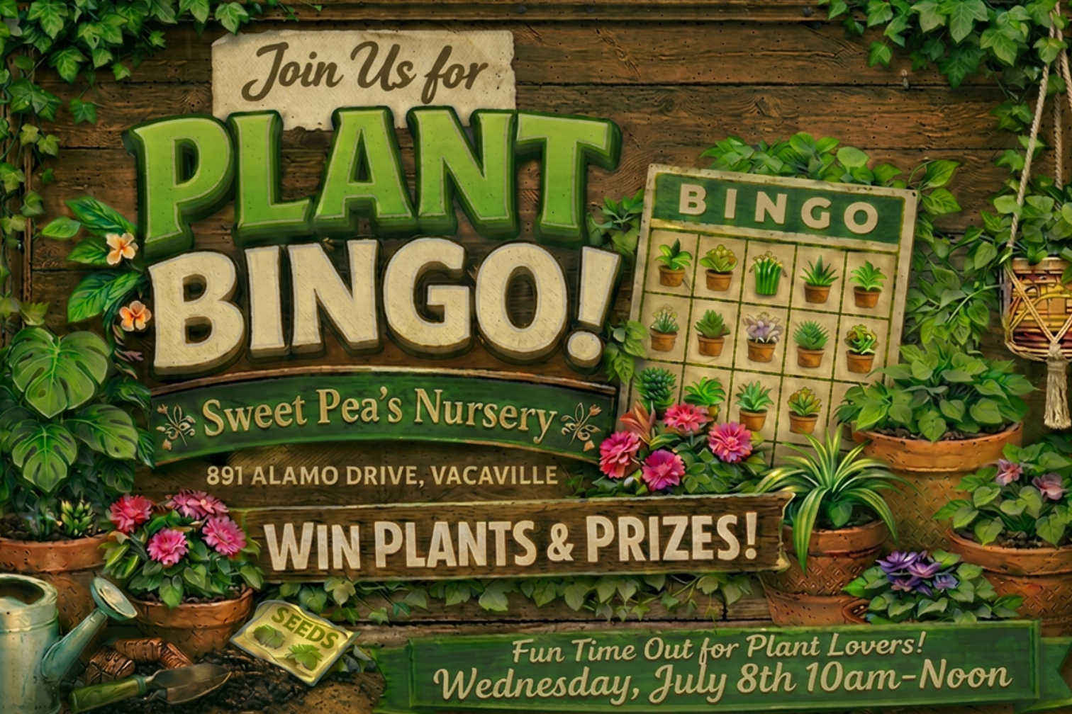 Sweet Peas Plant Bingo - July 8th 10am-Noon.
