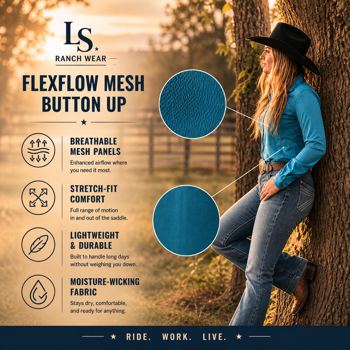 FlexFlow Mesh Button-Up Women's Western Shirt