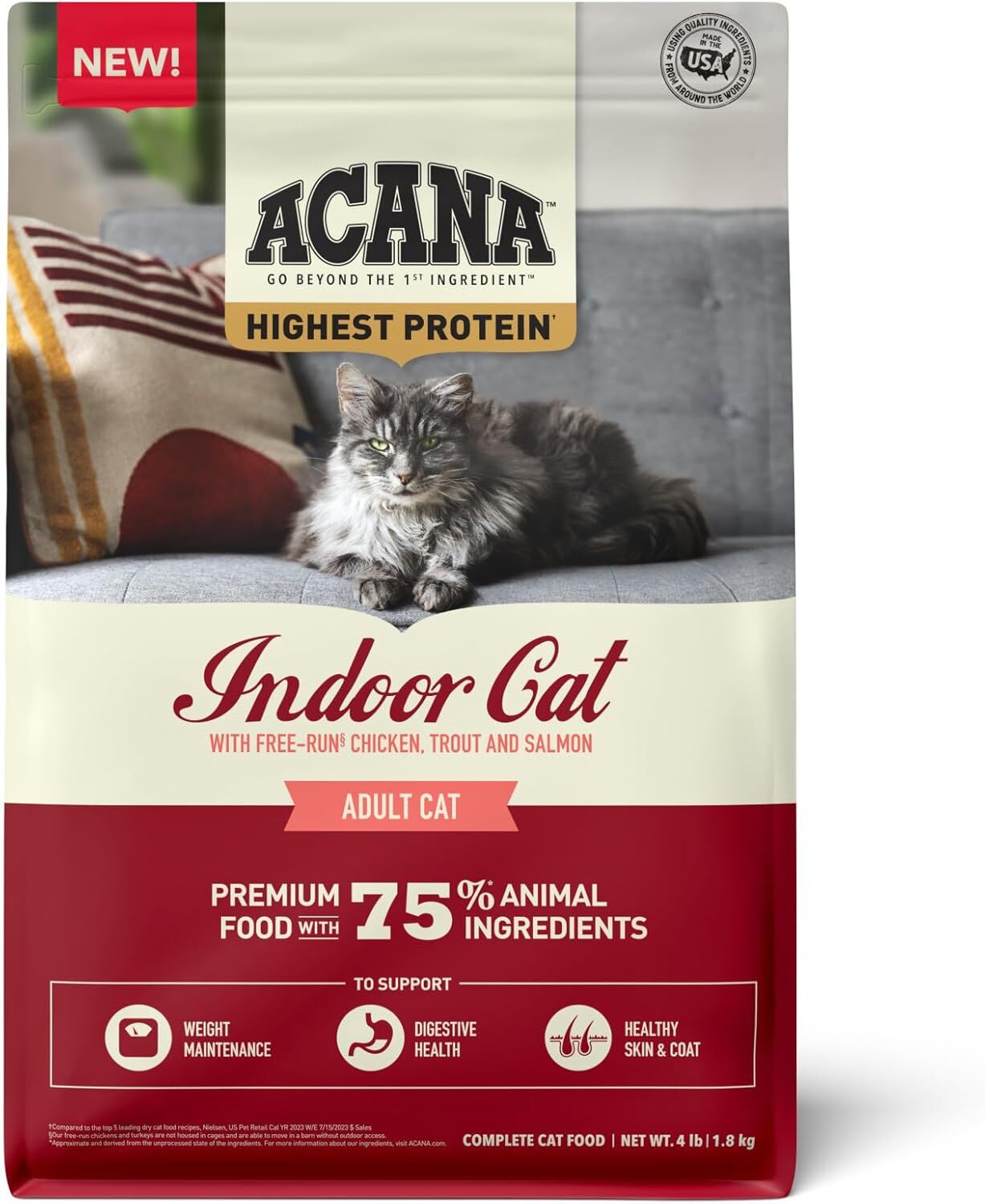 ACANA Indoor Cat with Free-Run Chicken Trout & Salmon Dry Cat Food - 4 Lb
