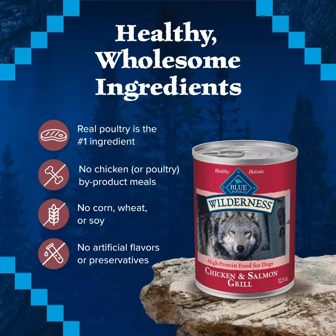 Blue Buffalo Wilderness High Protein Salmon & Chicken Canned Dog Food 12.5oz