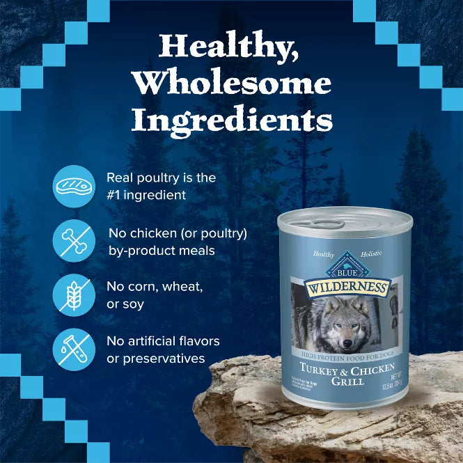Blue Buffalo Wilderness High Protein Turkey & Chicken Canned Dog Food 12.5oz