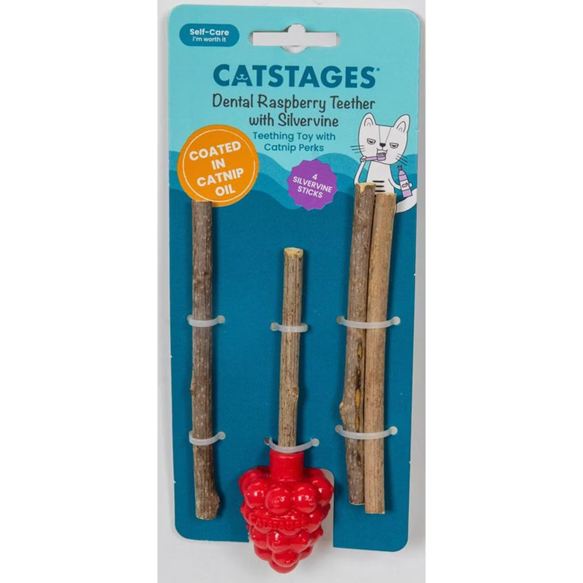 Catstages 1.18" Raspberry Silvervine Teether Cat Stick Toy