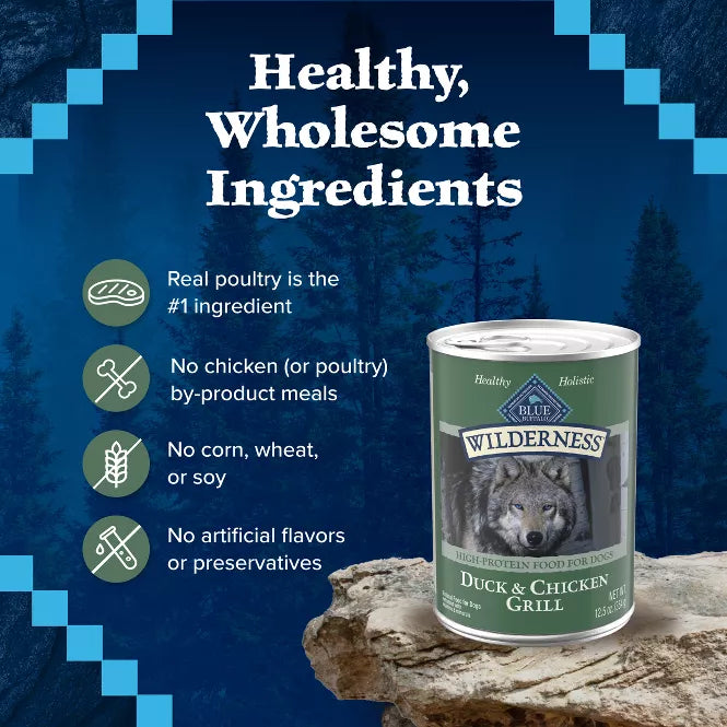 Blue Buffalo Wilderness High Protein Duck & Chicken Canned Dog Food 12.5oz