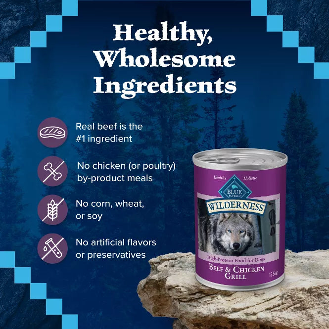 Blue Buffalo Wilderness High Protein Beef & Chicken Canned Dog Food 12.5oz